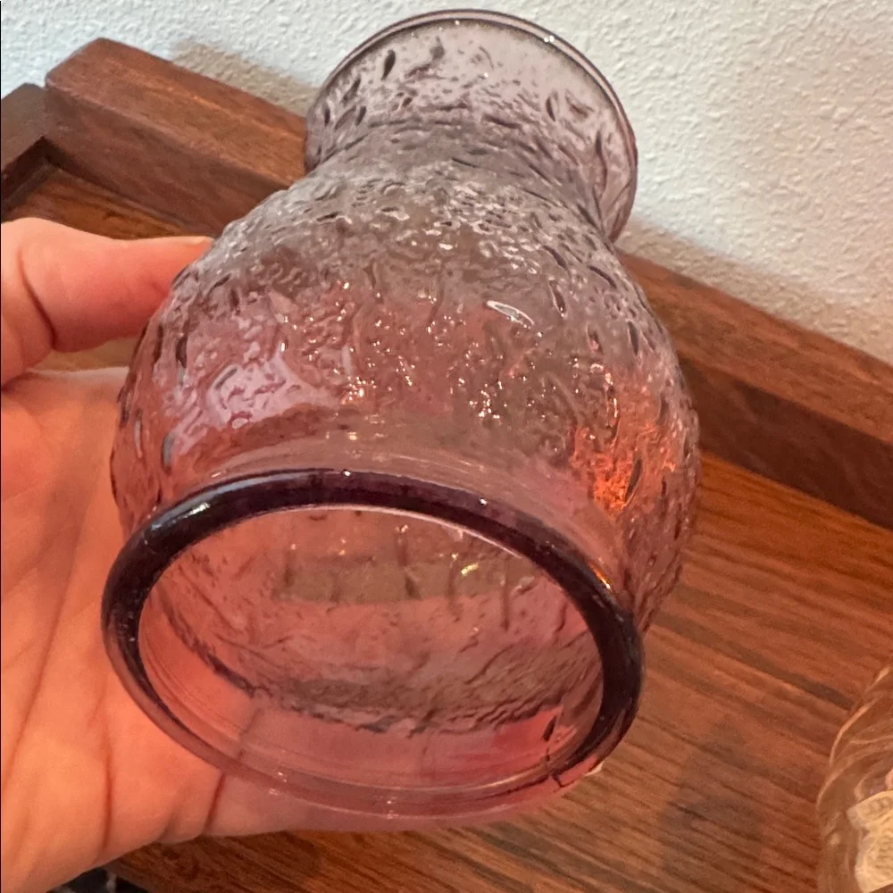 Vintage Glass Oil Lantern Pink/Purple Beaded Swirl Shade and Clear Lamp Design